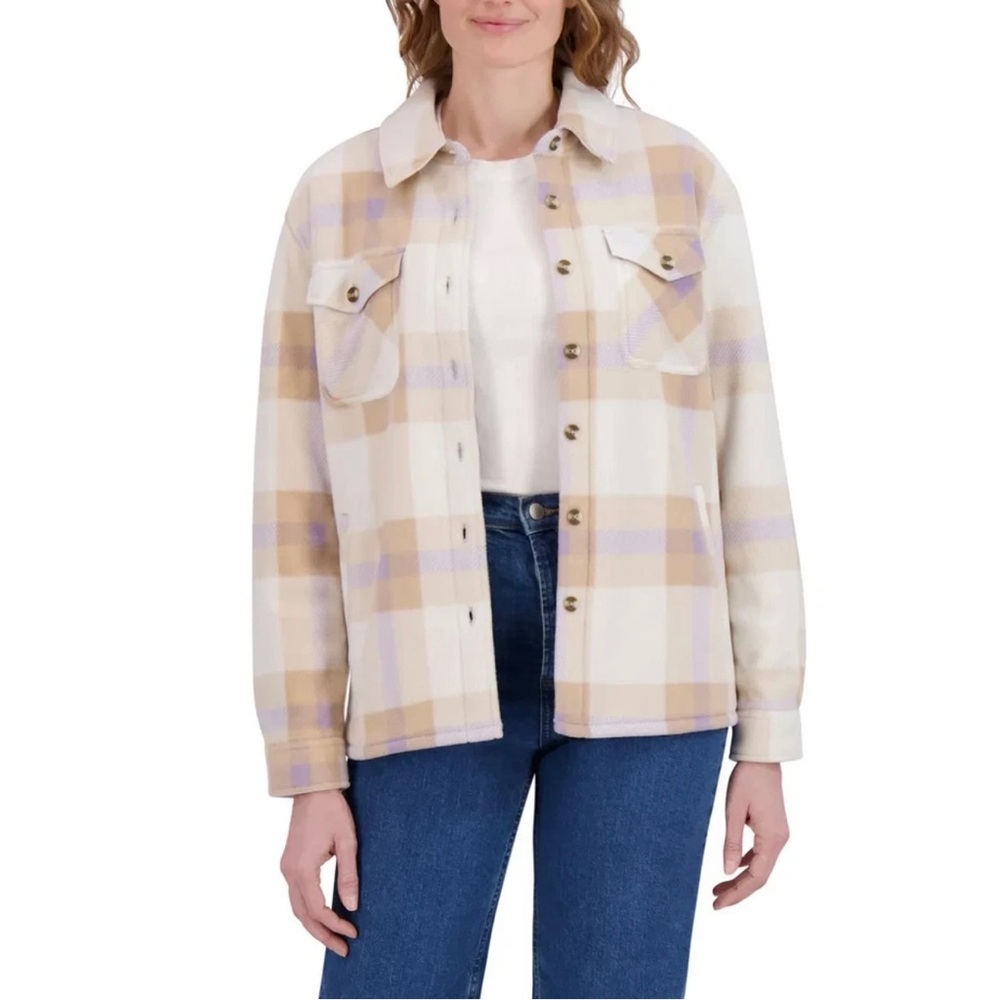 ❤️New Sage Plaid Women's Jacket - Cream and Tan and purple size XXL